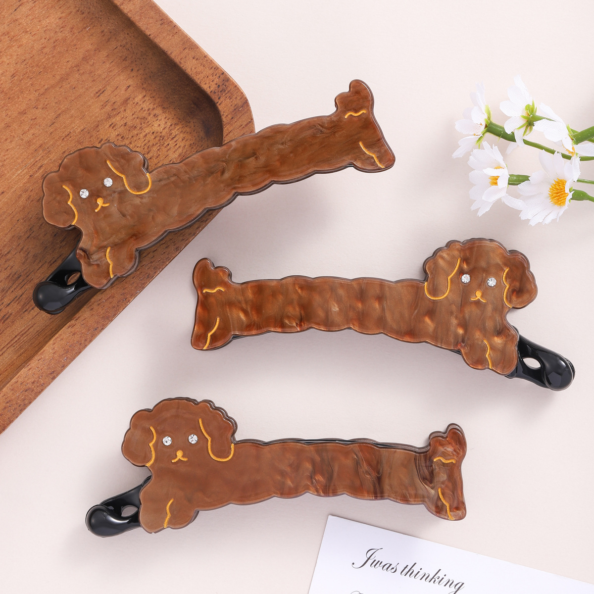 法式新款气质一字夹可爱小狗香蕉夹后脑勺盘发夹少女高马尾扭扭夹详情1