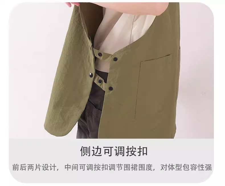 新款工装围裙日式防泼水男女罩衣厨房家用咖啡店工作服可印字批发详情16