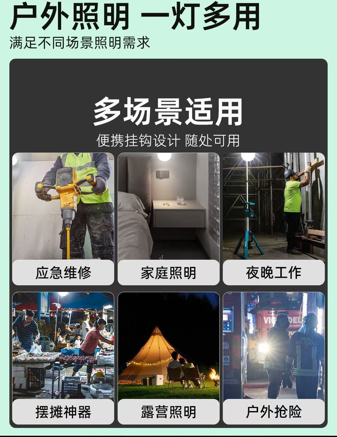 LED户外新款摆摊夜市灯泡充电照明灯移动便携磁吸挂钩应急灯详情3