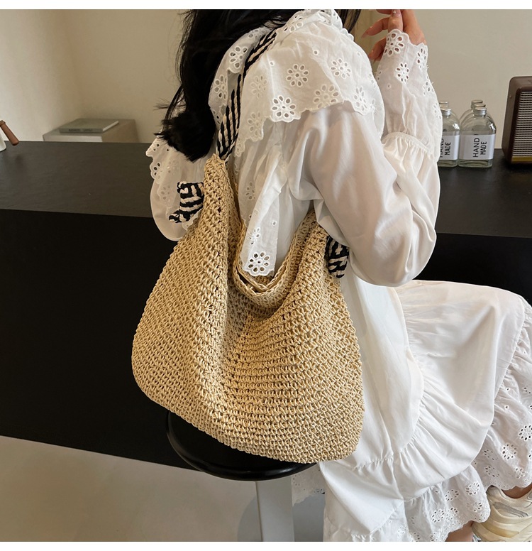 Summer high-capacity straw woven bag for women, 2024 new style seaside and beach vacation single-shoulder bag, commuter tote bucket bag pic 27