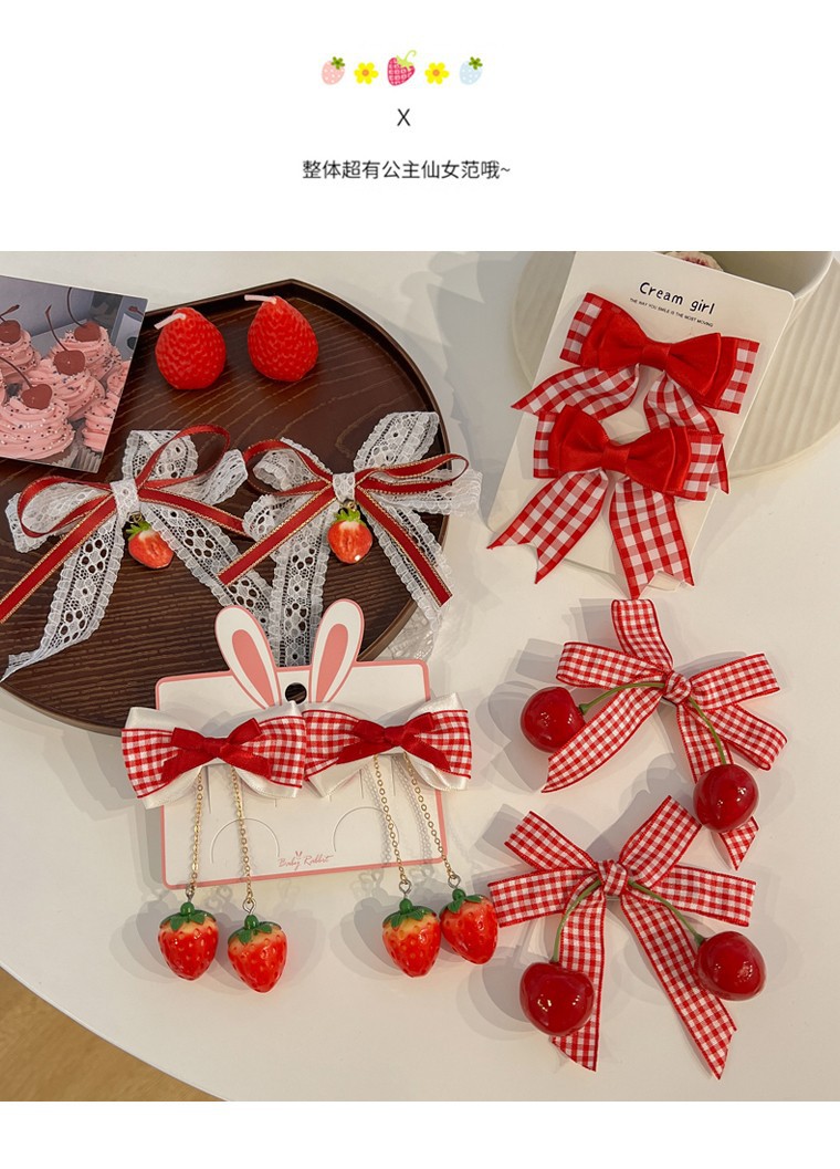 儿童可爱草莓发夹小女孩甜美发卡头饰蝴蝶结对夹女童红樱桃流苏夹详情6