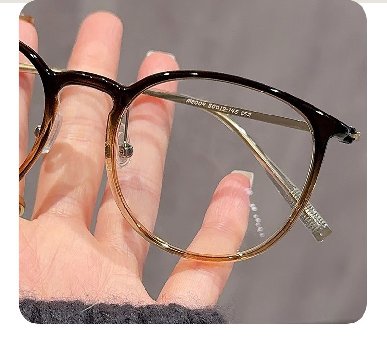 新款超轻纯钛大框眼镜女显脸小M8004丹阳眼镜网红款茶色镜框批发详情27