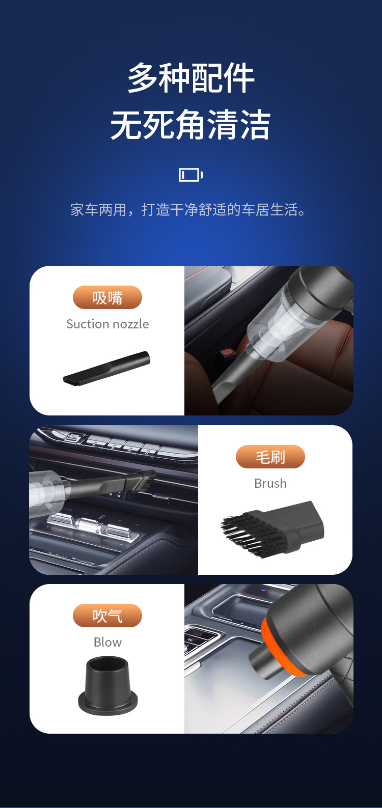 新款车载吸尘器批发家用迷你便携无线手持汽车吸尘器多功能吹吸一体车用电器详情7