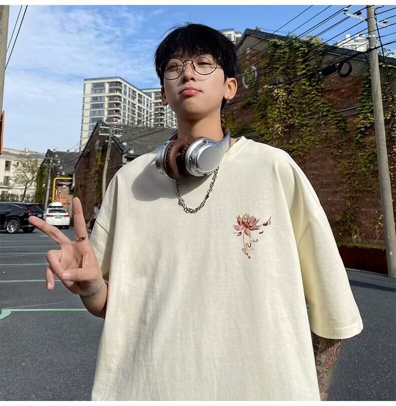 国潮中国风衣服白色纯棉短袖t恤男宽松大码凤凰潮牌重磅半袖夏季详情22