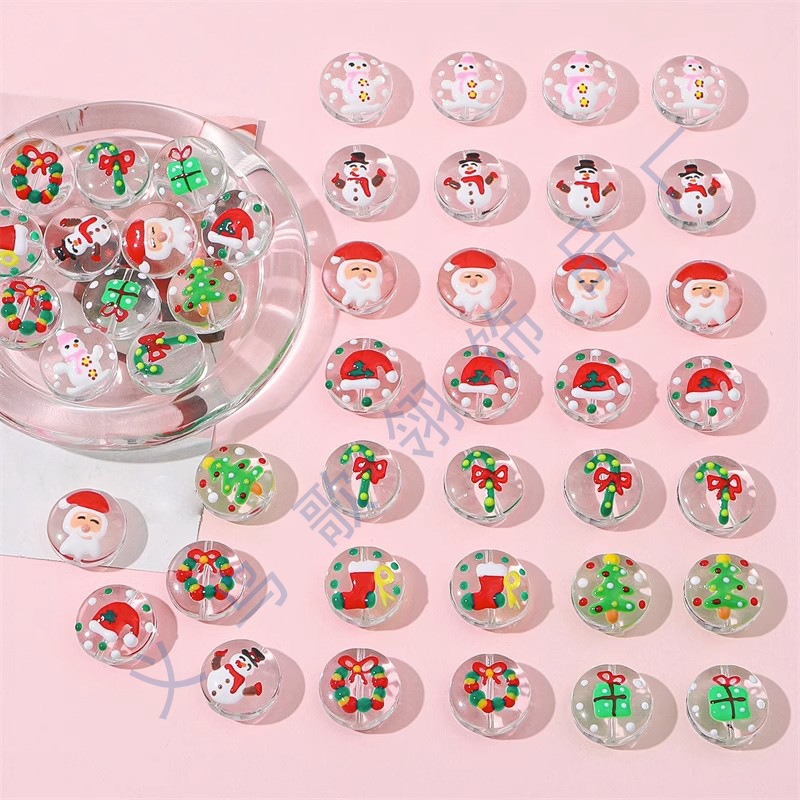 卡通圣诞系列滴油扁圆手工琉璃珠珠diy手作串珠项链手链材料配件详情13