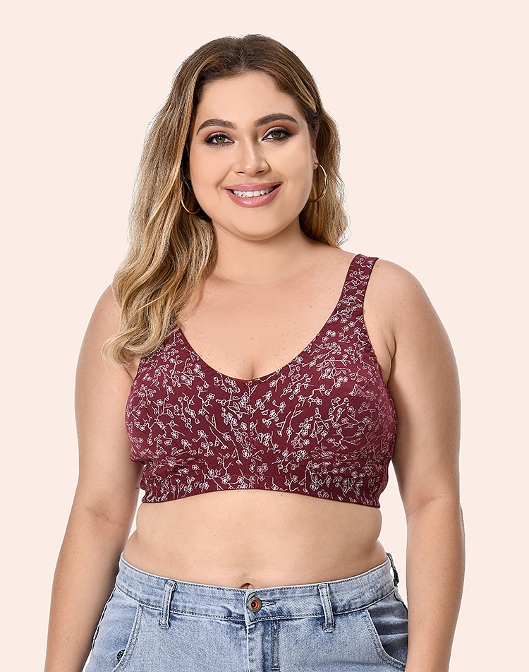 Chinese-style cotton bras without steel rims, large-sized printed bras, Chinese-style wide-shoulder straps, comfortable underwear, European and American bras, DEF breathing type bra pic 1