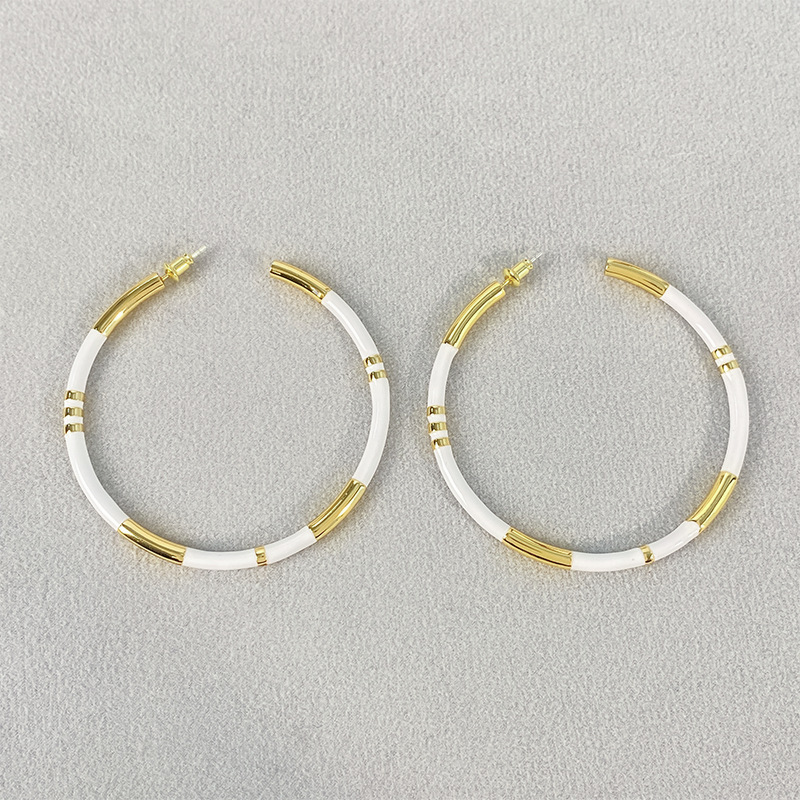 C形珐琅圈圈拼接耳环女法式轻奢小众设计感复古气质银针撞色耳圈详情38