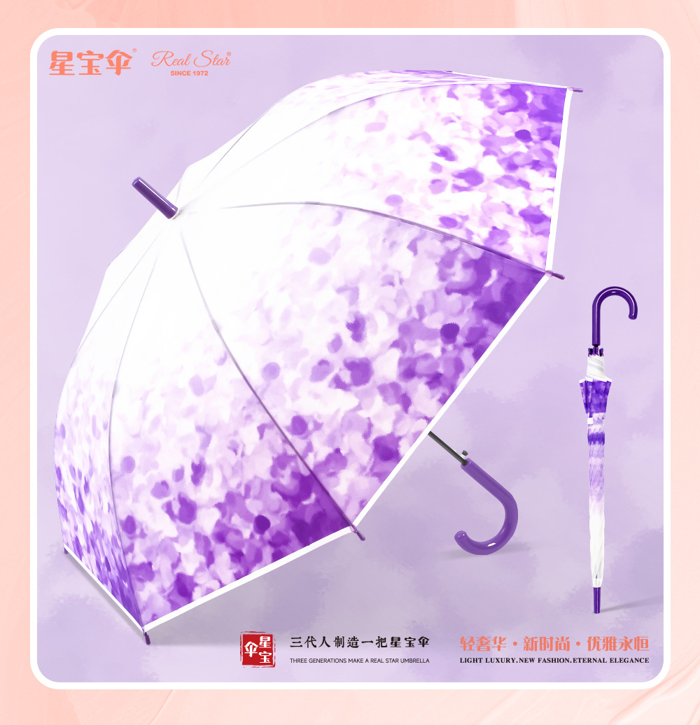 日式长柄塑料伞23寸8骨雨伞EVA彩色印刷渐变伞外贸便宜花伞详情6