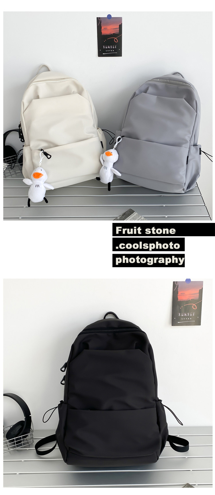 中大学生书包女潮流褶皱双肩包男批发 学院风情侣休闲耐用双肩包详情30