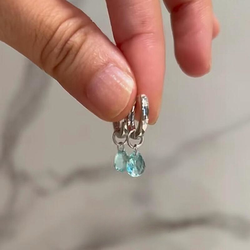 【蓝眼泪】蓝色水滴锆石耳圈养耳洞耳扣轻奢小众高级耳环精致耳坠详情4