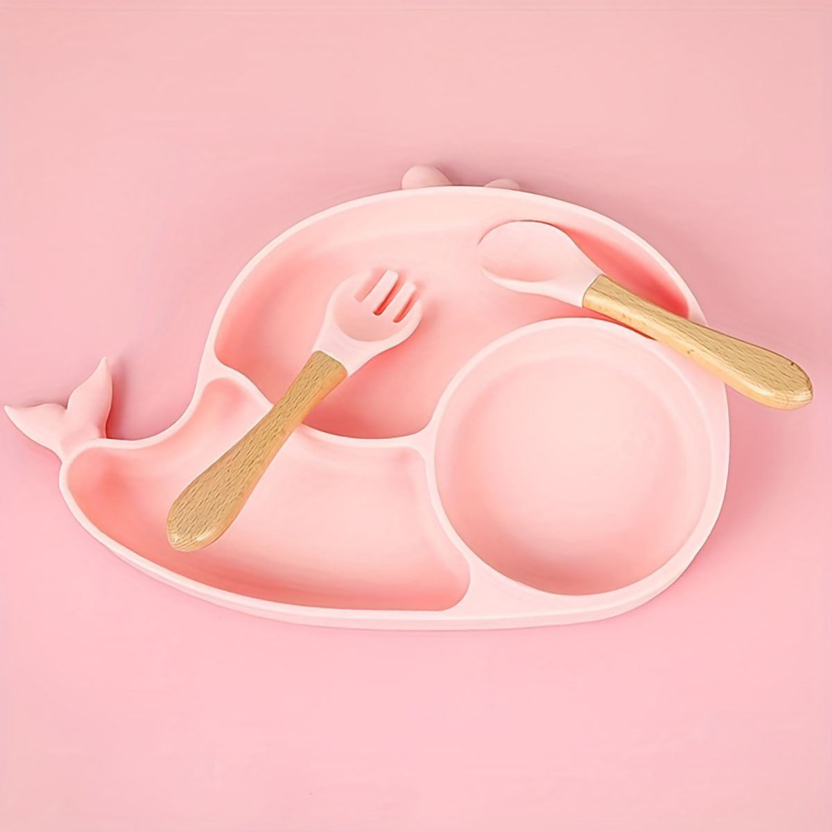 婴童新款食用级硅胶餐盘带勺叉动漫可爱婴幼儿安全餐具批发直销禾果米糊辅食瓶详情7