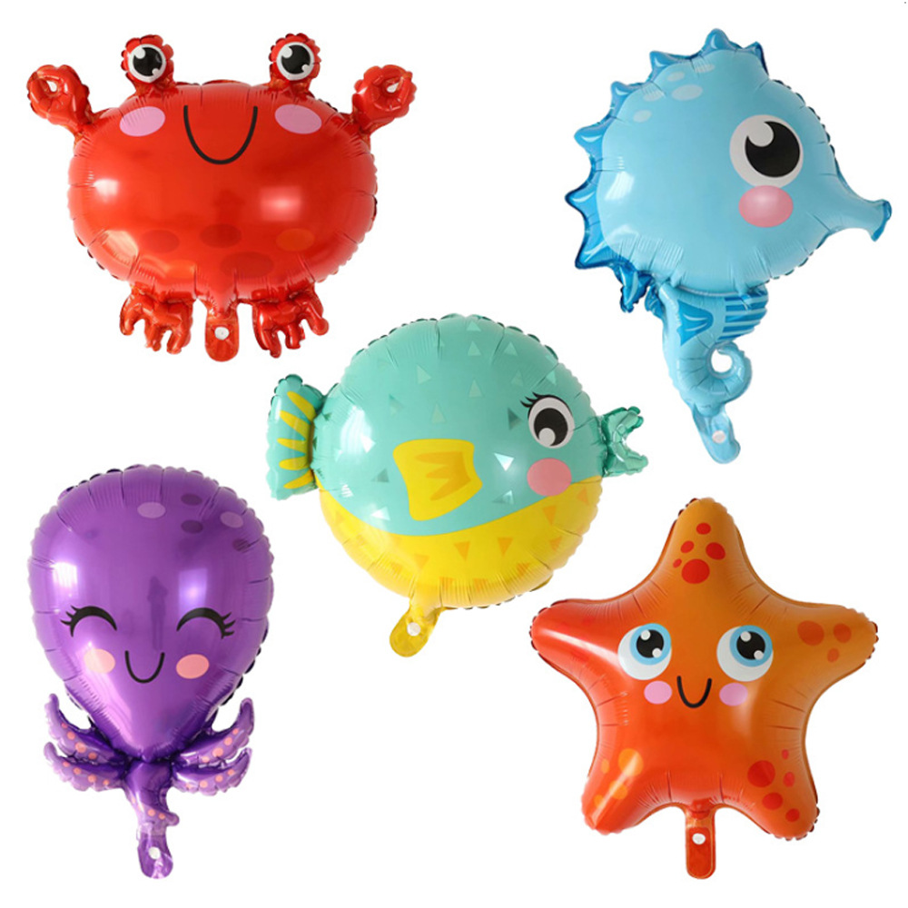 Wholesale Q-version Marine animal cartoon aluminum film balloons, crabs, seahorses, octopuses, pufferfish, starfish, party decoration balloons pic 1