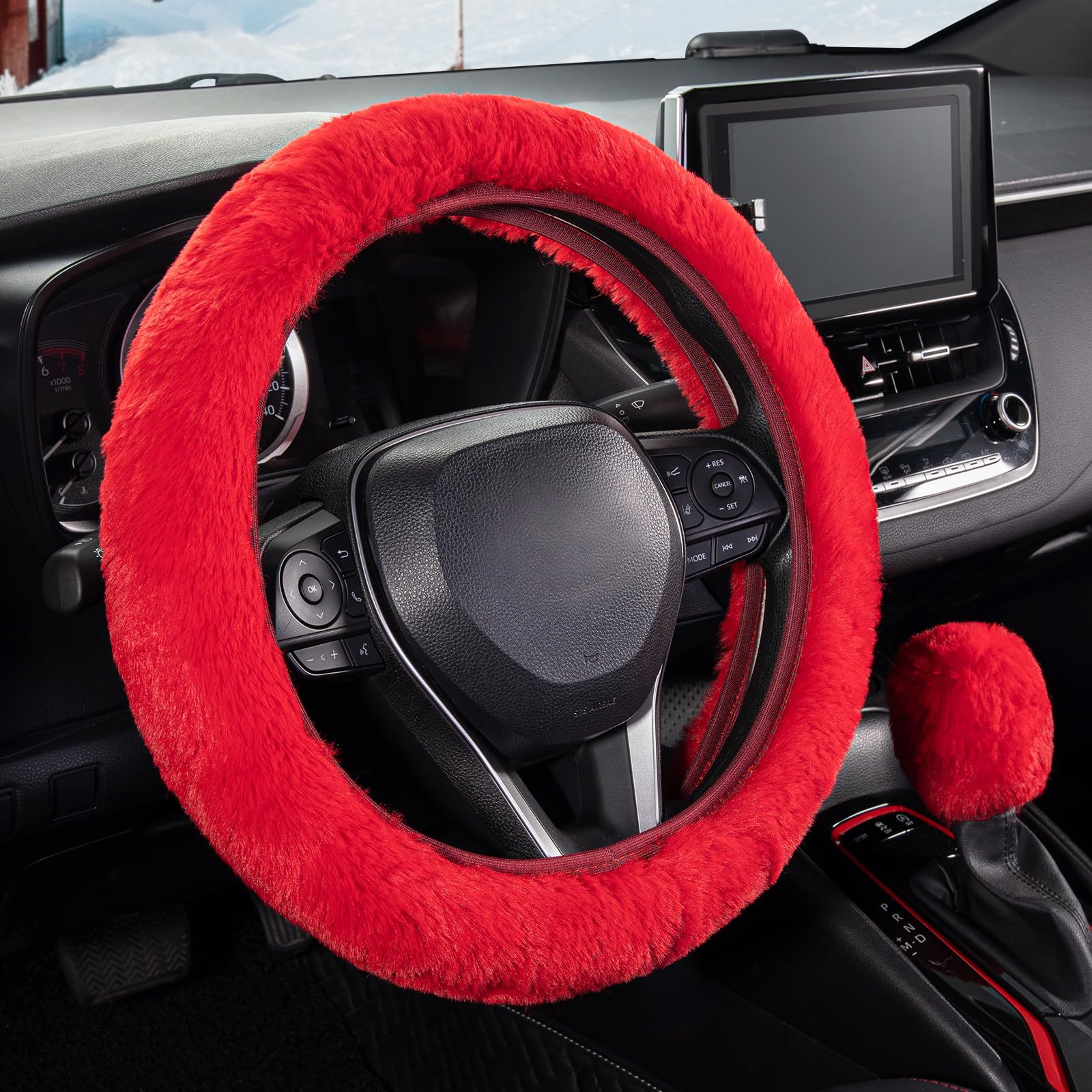 新款跨境毛绒方向盘套仿兔毛弹力冬季保暖防滑把套男女通用详情4