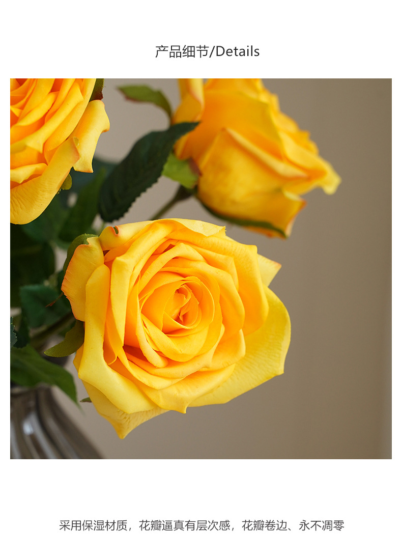Single moisturizing rose artificial flower, Nordic simulation flower, living room dining table, TV cabinet decoration, hand feel moisturizing rose pic 23
