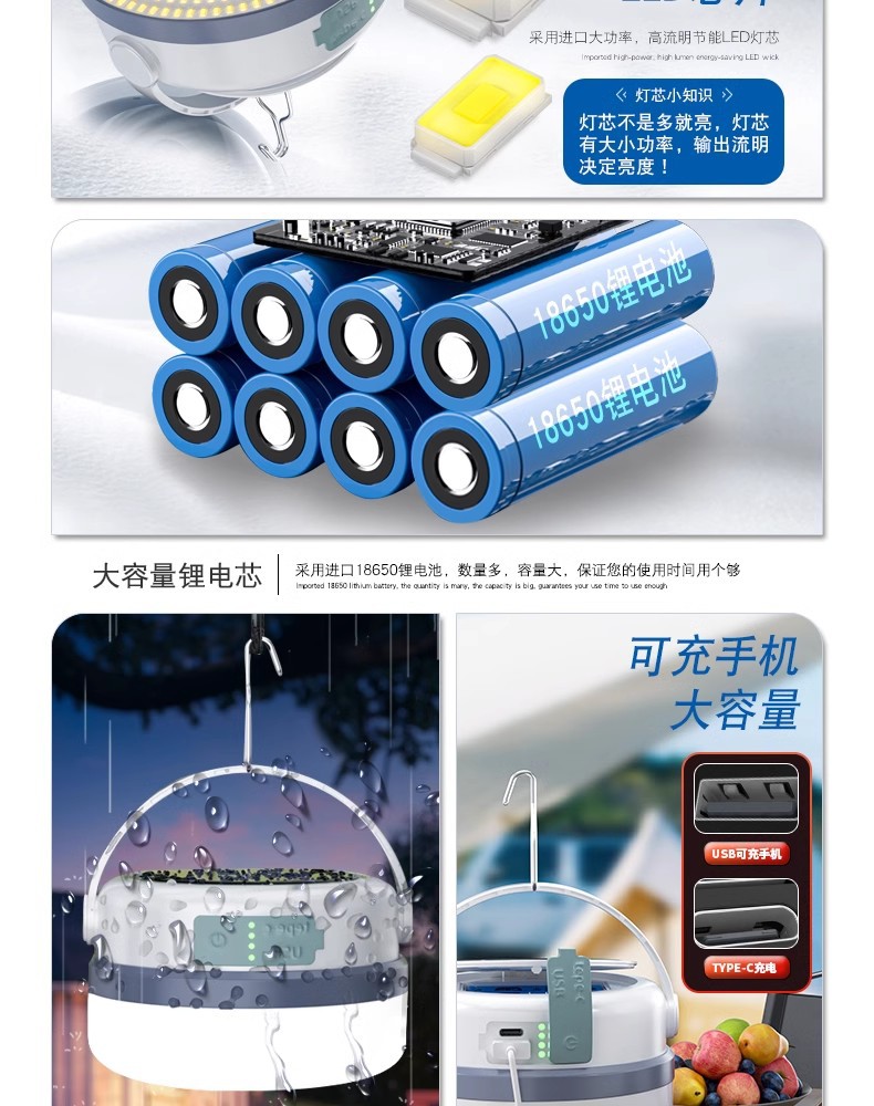 露营灯太阳能野营照明应急灯停电户外灯超长续航帐篷充电挂灯跨境详情10