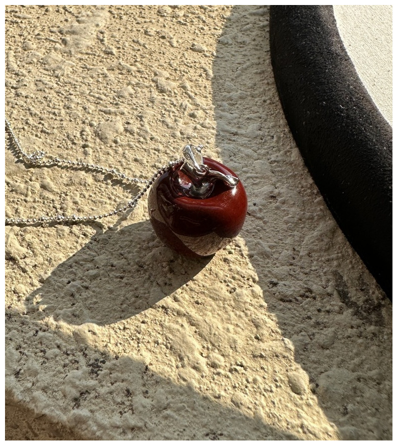 S925 sterling silver niche design Angolan red apple pendant necklace, simple and fashionable, safe and sound sweater chain pic 4