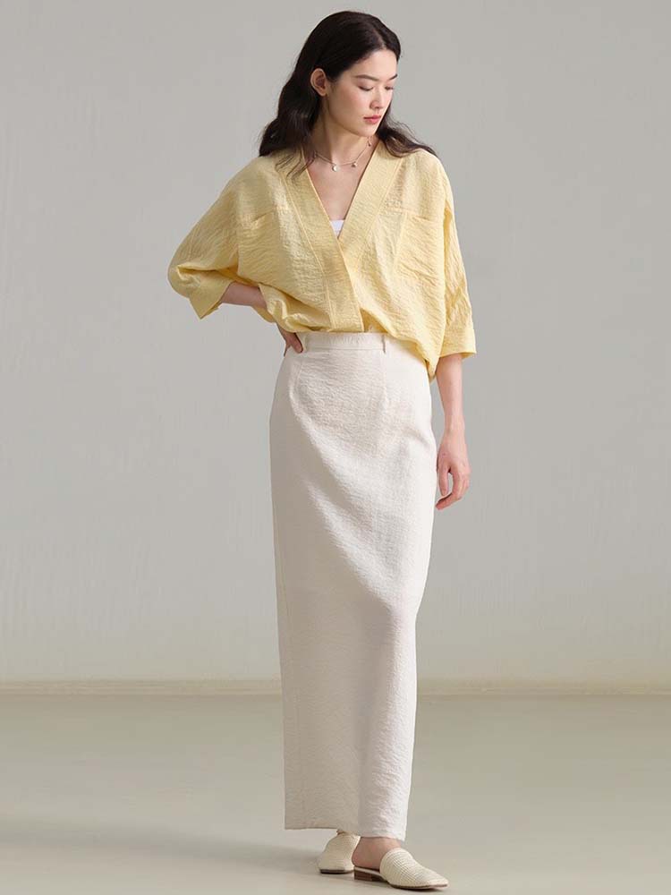 TH ~ ROW 2025 Spring/Summer washable crumpled dry silk coleless batsleeved brand silk shirt for women pic 9