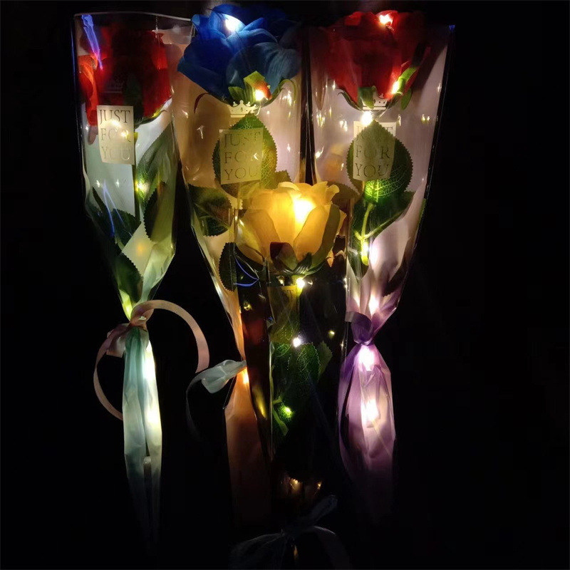 现货发光玩具七夕情人节玫瑰花礼物七彩玫瑰花彩色仿真玫瑰花束详情16