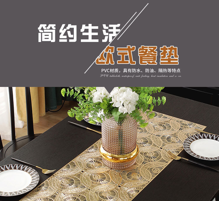 亚马逊热销PVC烫金桌旗 美式轻奢家用装饰垫餐桌长巾跨境专供详情1