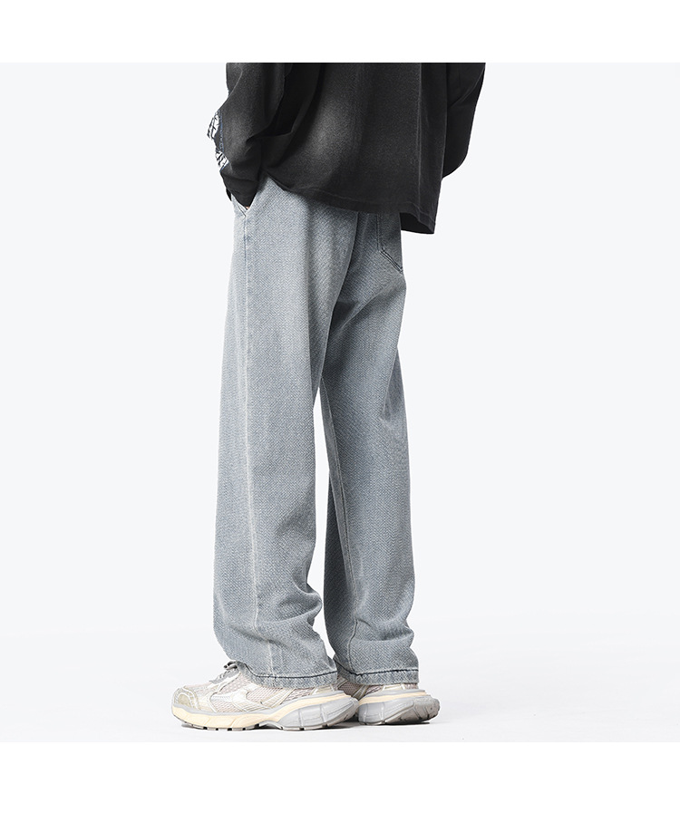 Retro and nostalgic, lightly washed, straight-leg, loose, irregular pants, loose cotton casual long pants, jeans for men pic 10