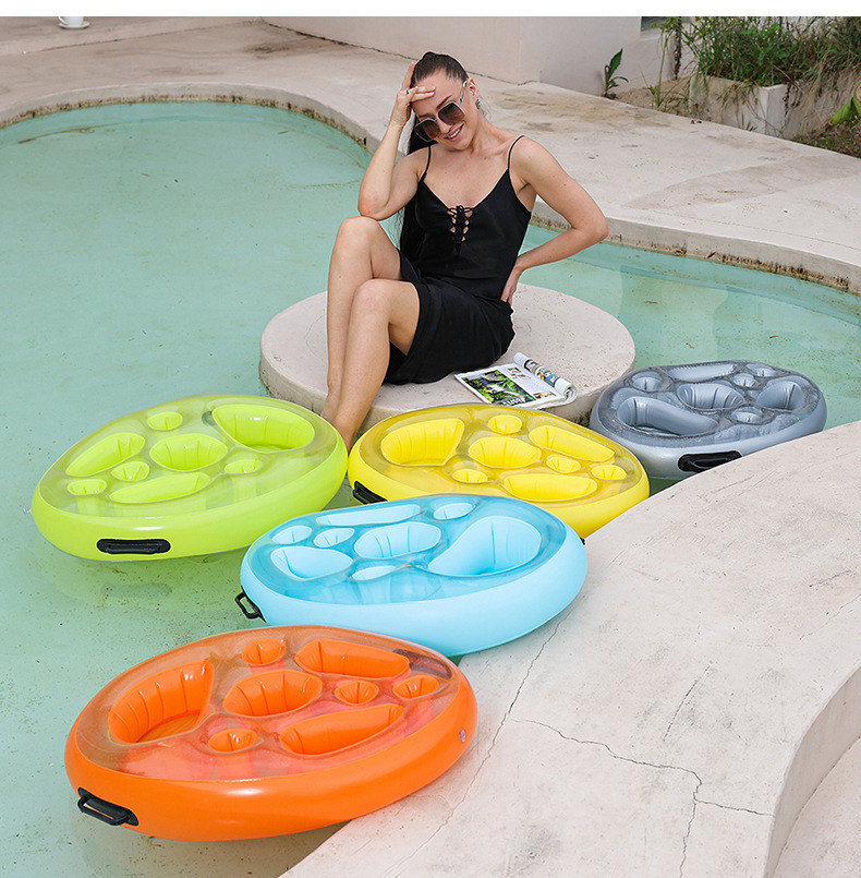 PVC inflatable drink cup holder with handle, mobile phone, water inflatable ice bar, swimming pool party, multi-hole dinner plate tray, summer toys, outdoor camping pic 4