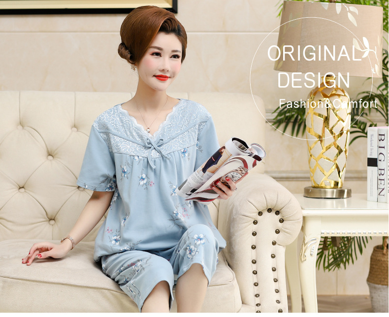 Middle-aged and elderly women wear summer short-sleeved, thin cotton clothes. Middle-aged women wear summer round-neck home clothes. Grandmothers and the elderly pic 10