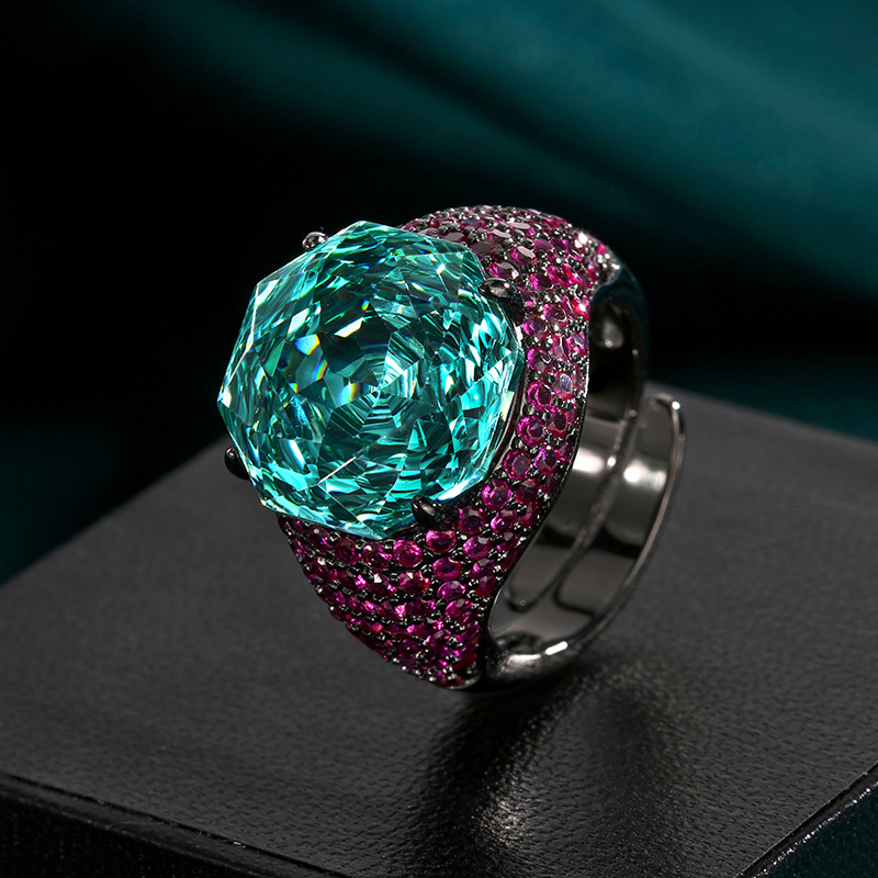 2025新款庄生生珠宝铜底镀金仿真玫瑰切黑金个性戒指主石14mm批发详情8