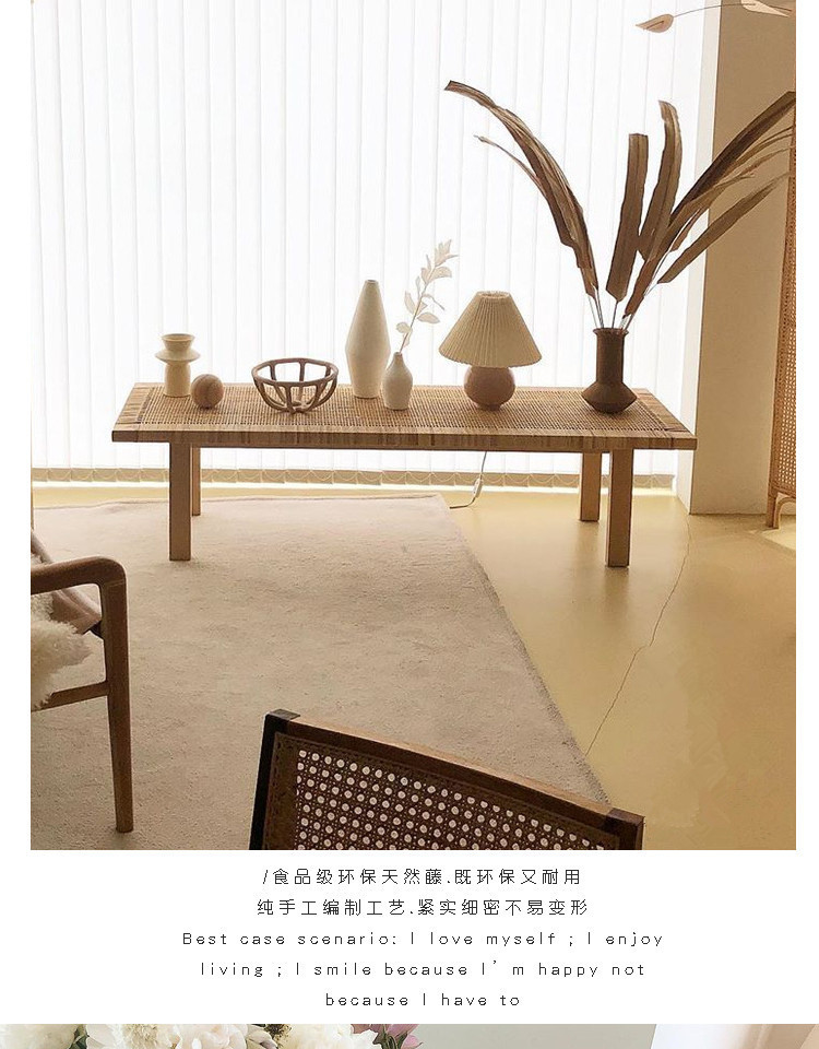 ins实木藤编长凳白蜡木换鞋凳真藤凳子板凳长茶几真藤民宿床尾凳详情8