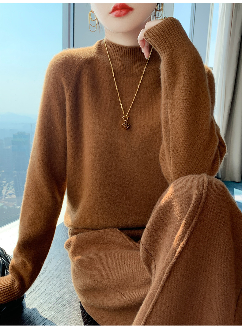 Seven-needle thickened semi-high-neck cashmere sweater for women, new autumn and winter style, skin-friendly and warm off-the-shoulder cashmere knitted sweater base layer pic 18