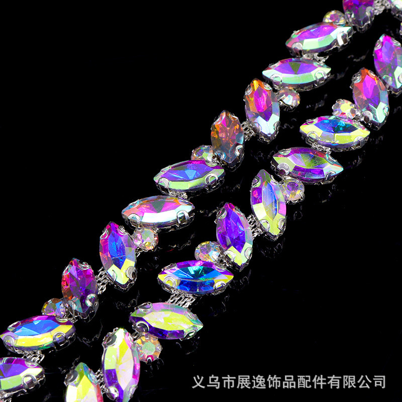 European and American best-selling in-stock welded glass diamond chain, sunflower horse eye water diamond chain, DIY dress accessory and auxiliary materials pic 11