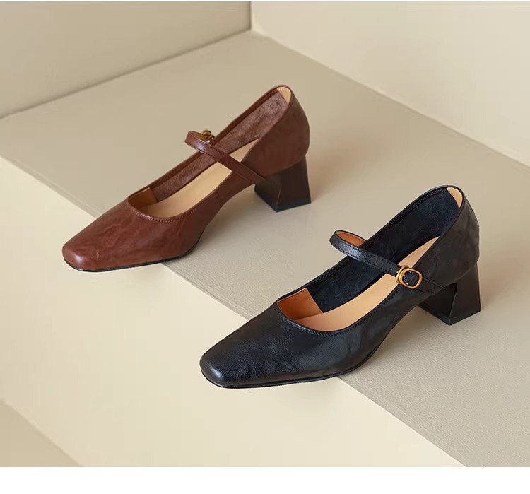 软羊皮黑色高跟鞋2025春秋新款法式复古粗跟一字带玛丽珍鞋女单鞋详情24