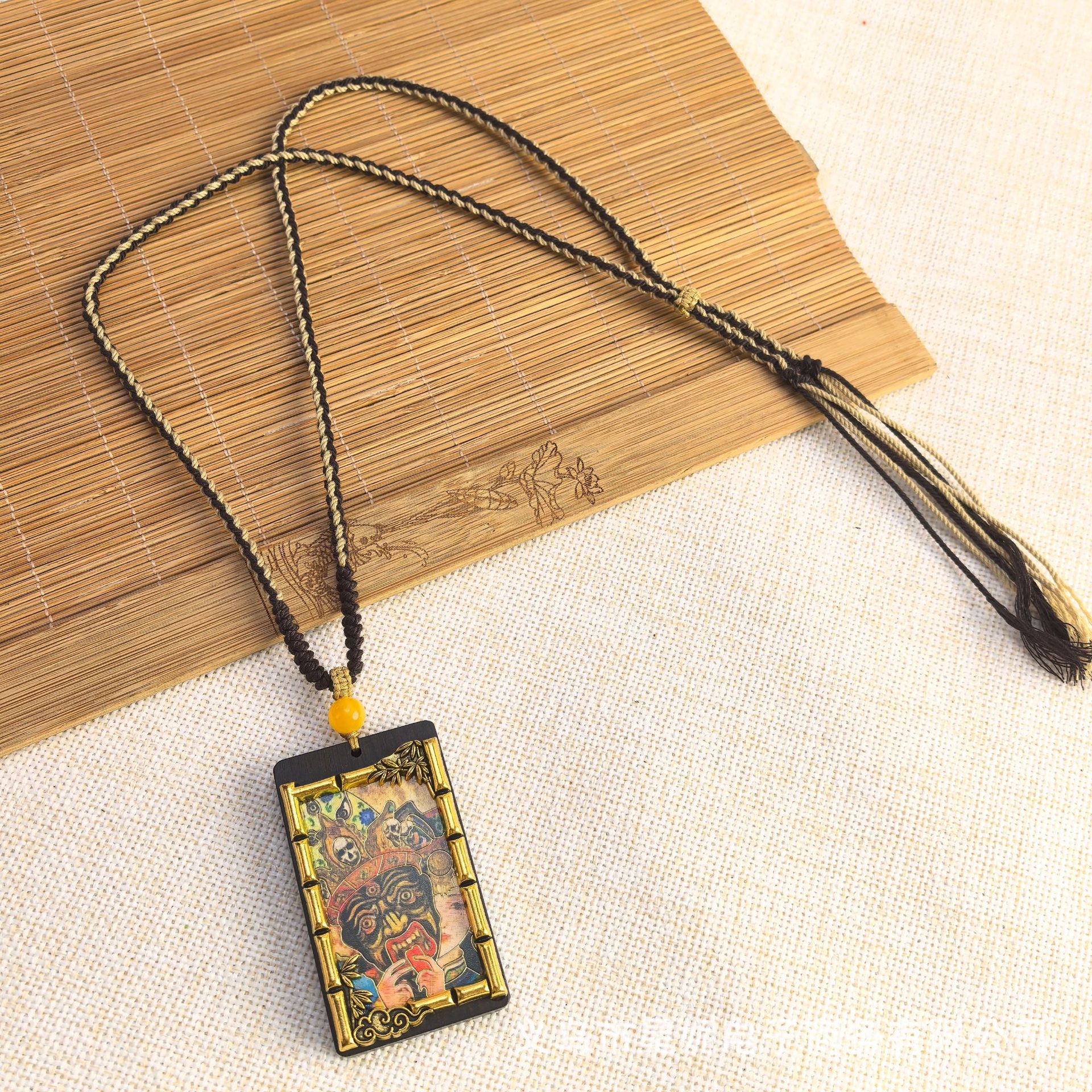 Nepalese Thangka pendant for men, green Tara Manjusri Bodhisattva, esandalwood Buddha amulet, retro necklace, sweater chain pendant for women pic 26