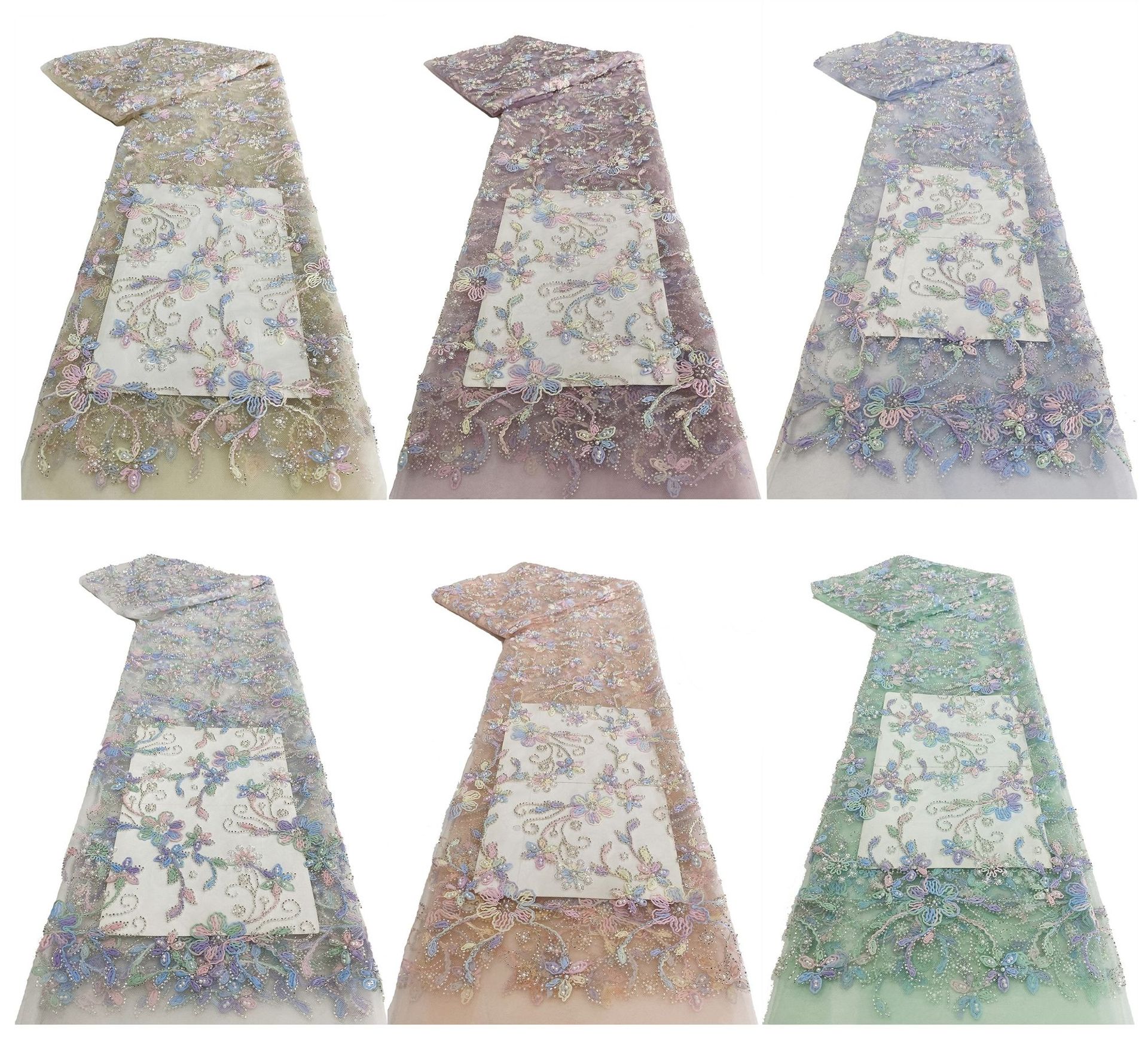 工厂现货时尚彩色多色盘带蕾丝珠子绣花女装婚纱礼服面料LACE详情6