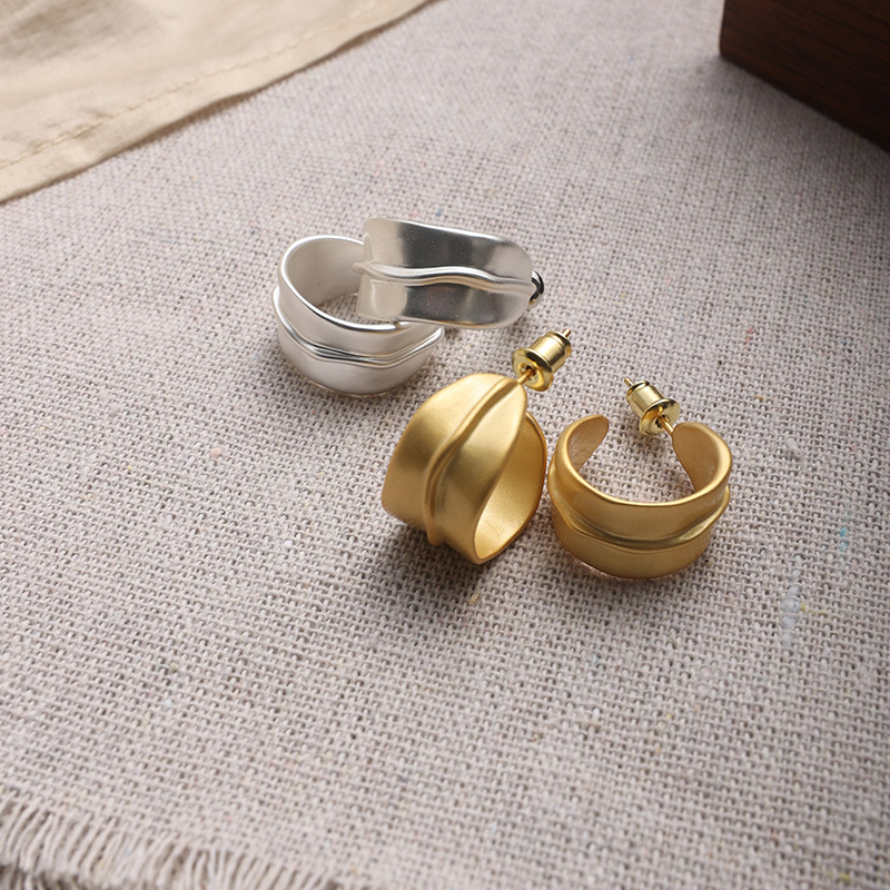 韩国韩版925纯银磨砂弧形耳环耳钉简约气质百搭ins风耳饰金属配件详情7