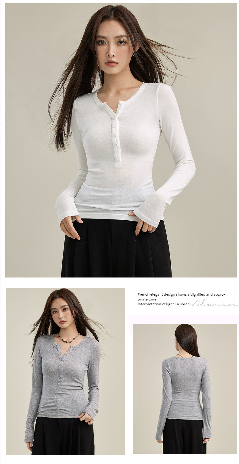 辣妹羊毛潮牌亨利衫修身长袖t恤女2025春季新款紧身上衣打底内搭详情18