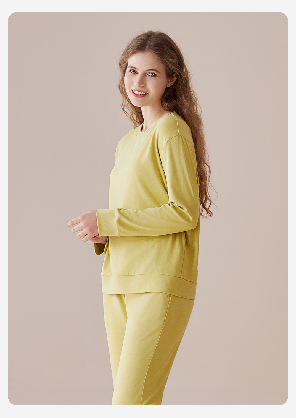 2025年春季女式长袖莫代尔棉圆领卫衣家居服棉睡衣睡裤套装详情11