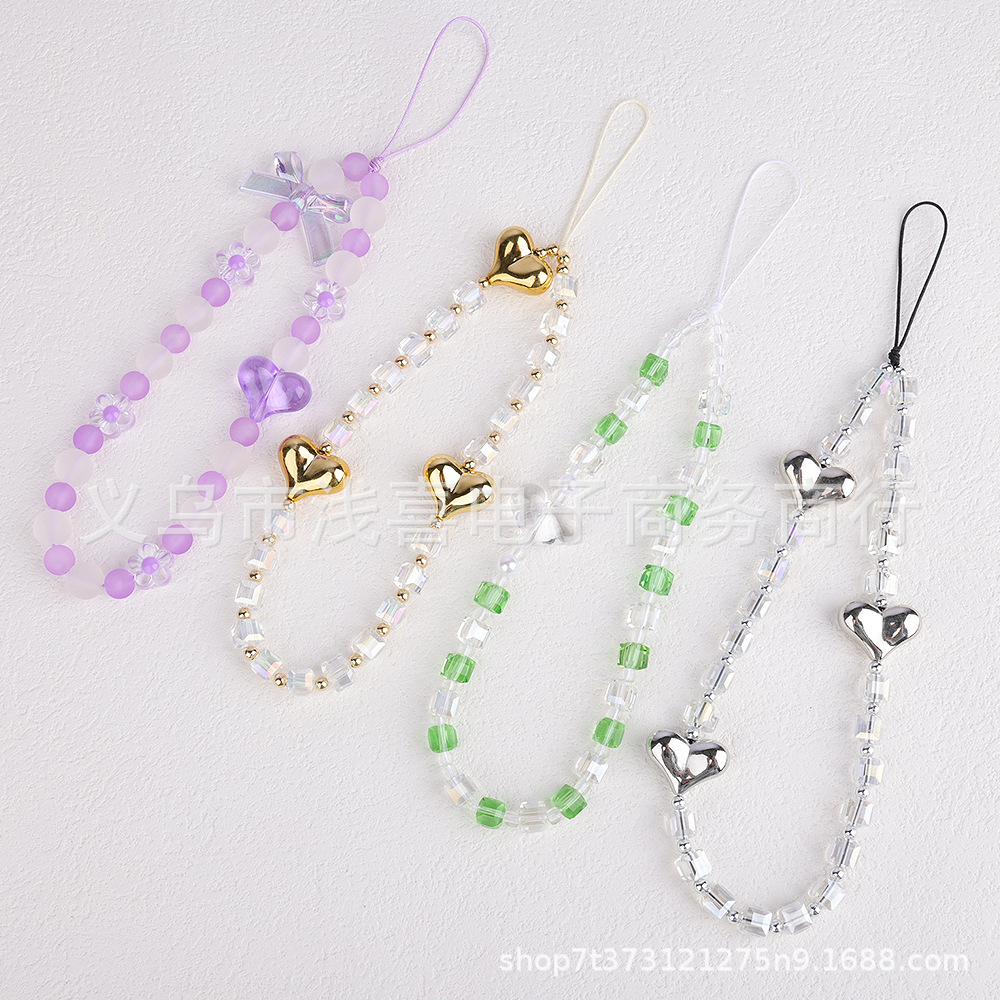 Amazon Goddess Sweet butterfly heart mobile phone chain Heart beaded pendant rope Keychain mobile phone pendant pic 1