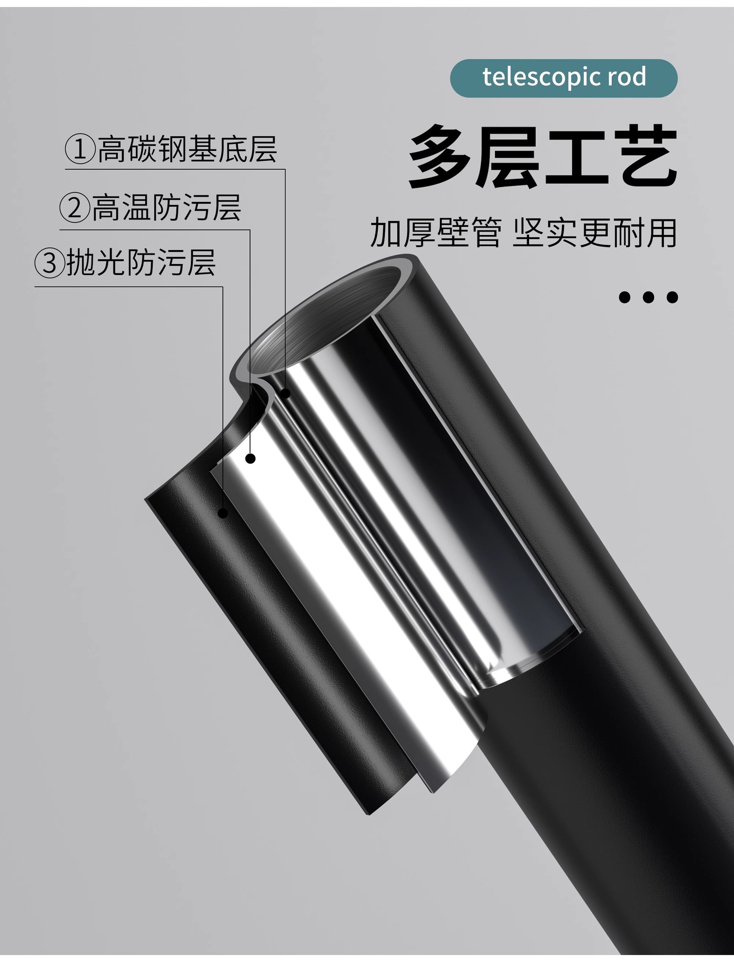 Non-drilling telescopic pole, bathroom shower curtain pole, clothes hanging pole, balcony clothes drying pole, bathroom hanging pole, wardrobe clothes support pole pic 9