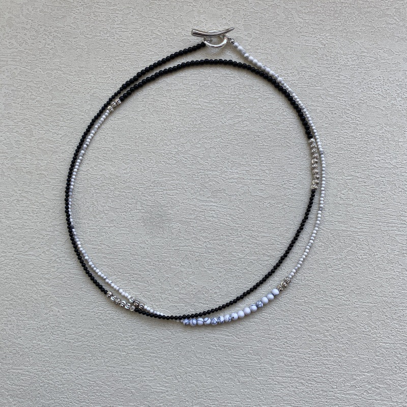 小众设计黑玛瑙串珠长款项链女简约冷淡风气质双层叠戴OT扣锁骨链详情7
