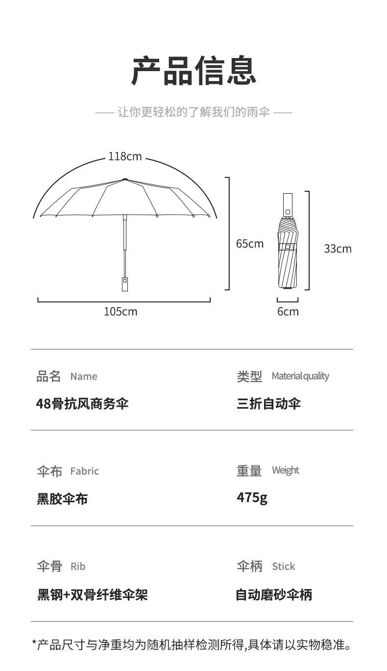 双骨伞自动开收折叠晴雨两用小清新雨伞48骨创意三折伞一件代发详情7
