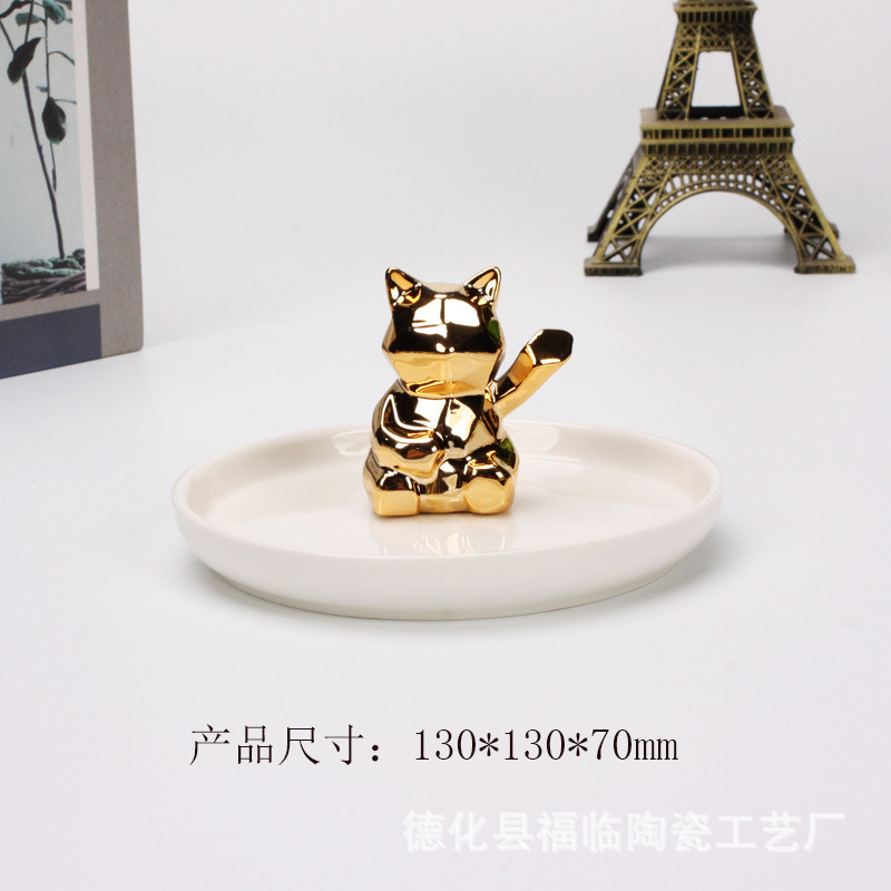 Nordic gold-plated ceramic handicrafts, gift jewelry plates, rings, watches, home storage plates, golden deer animal ornaments pic 38