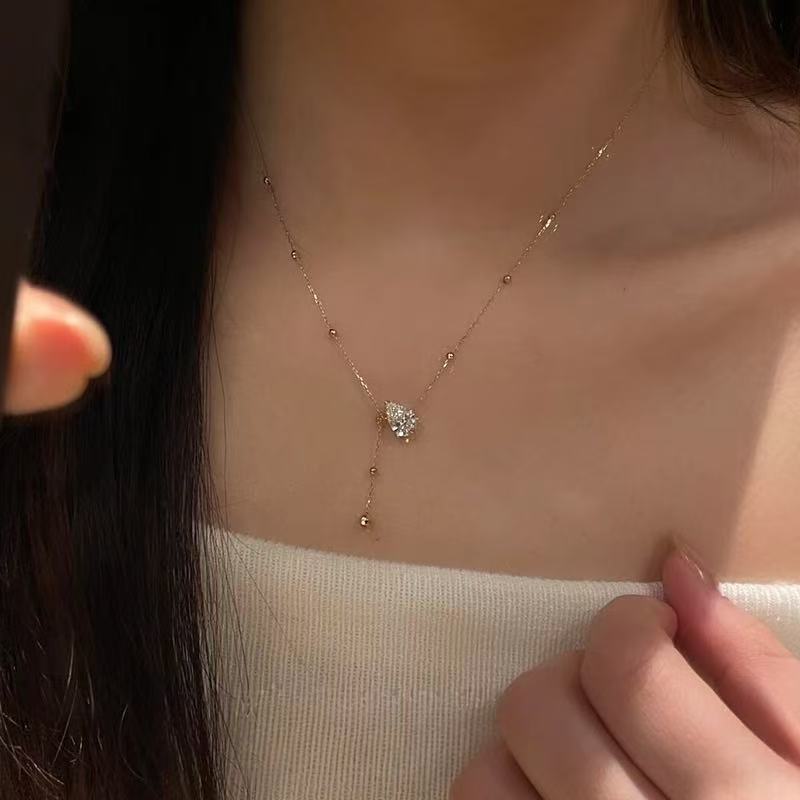 S925纯银鸽子闪钻金珠Y字水滴锆石项链女轻奢高级锁骨链吊坠配饰详情5