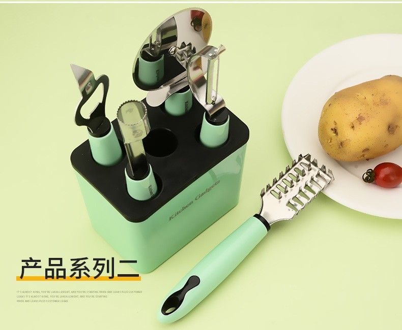 Stainless steel kitchen small tool set with storage seat, peeler, fruit knife, egg beater, baking complementary food tool combination pic 13