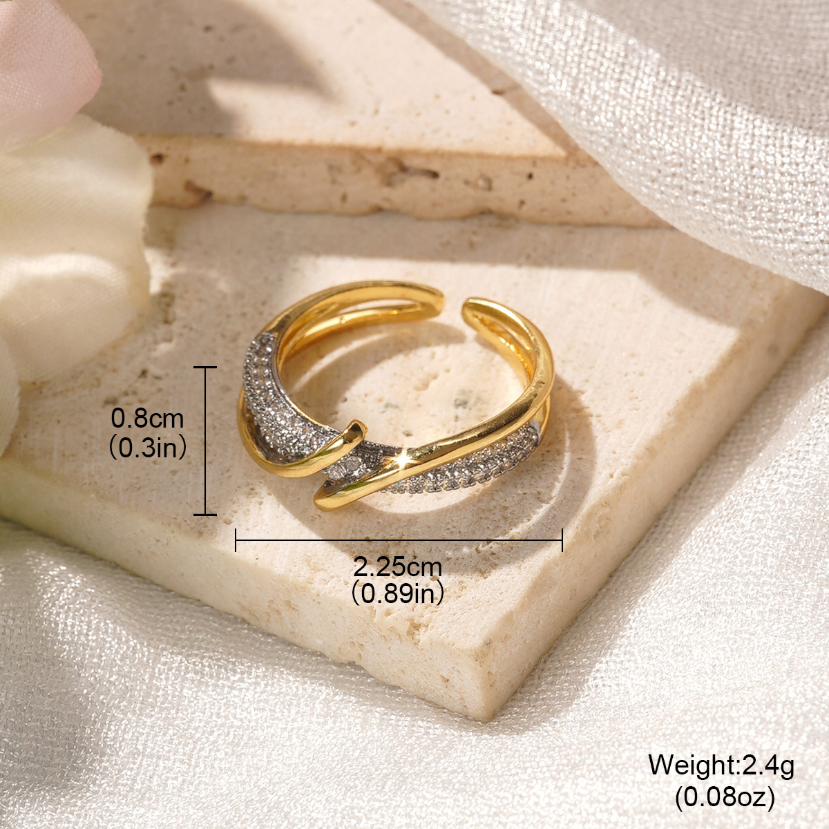 European and American ins light luxury open ring, fashionable and versatile, geometric line zirconium-inlaid small chanel-style simple ring, niche wholesale pic 33