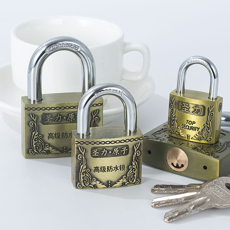 锌合金古铜色原子铜芯挂锁月牙钥匙防水防锈锁老式户外挂锁链条锁详情8