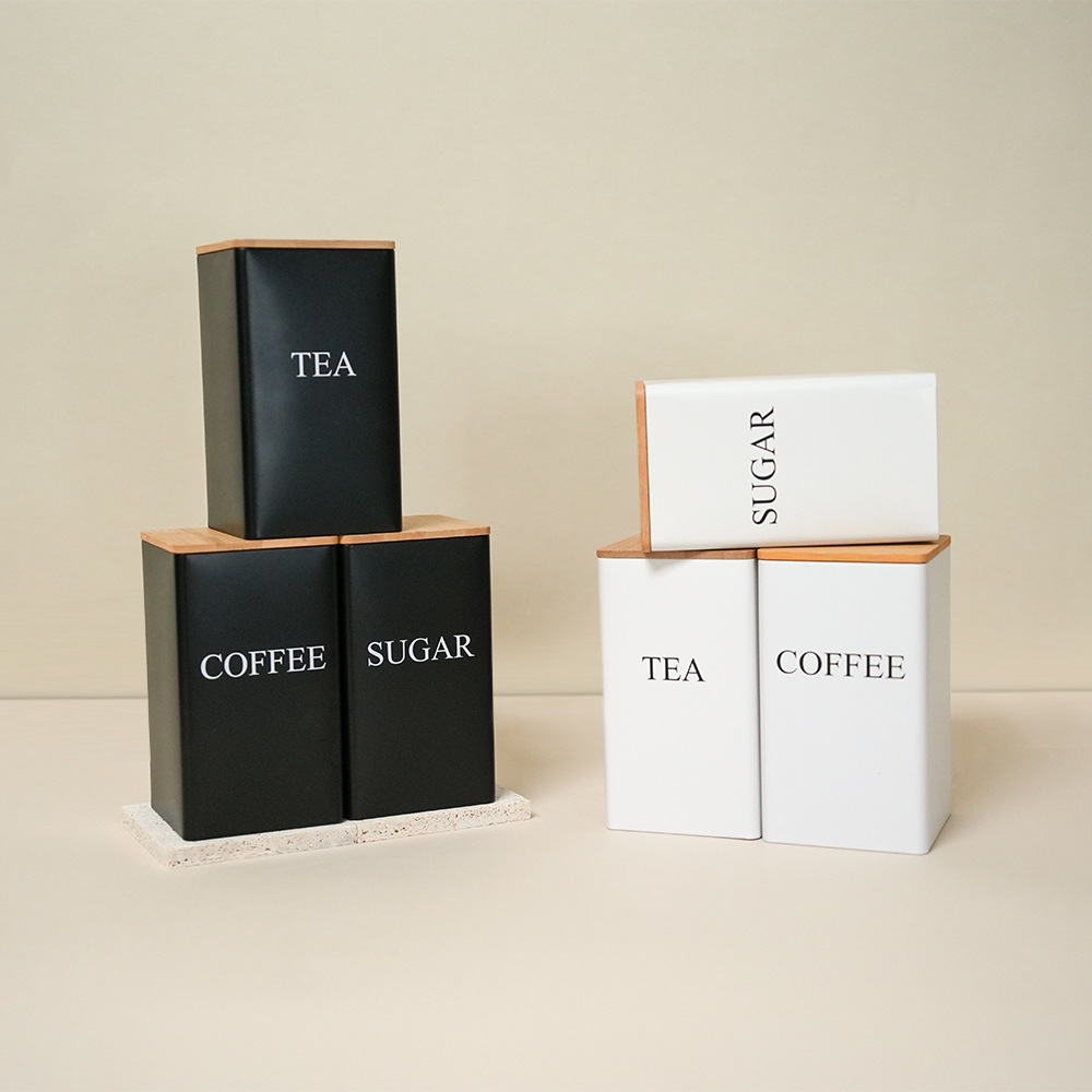 European and American style ins bamboo lid metal tin box, candy, coffee, tea, tinplate storage box, simple and creative storage box pic 2