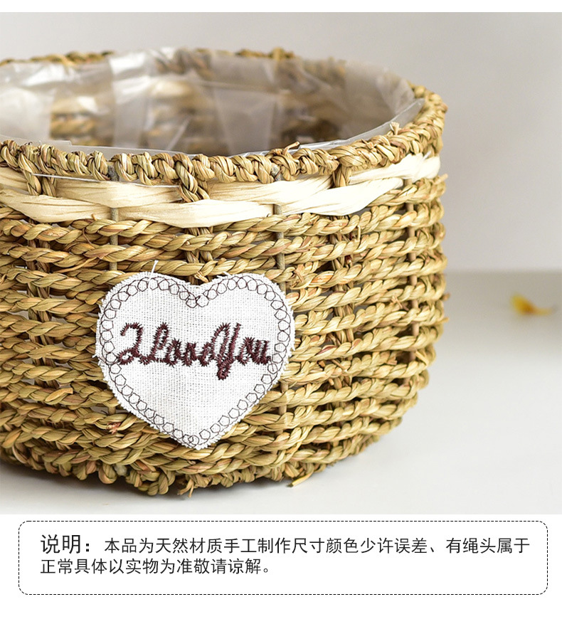 Hand-woven straw flower baskets, European-style country living room, balcony, table decoration, green ivy, green plants, succulents, rattan woven flower POTS pic 7
