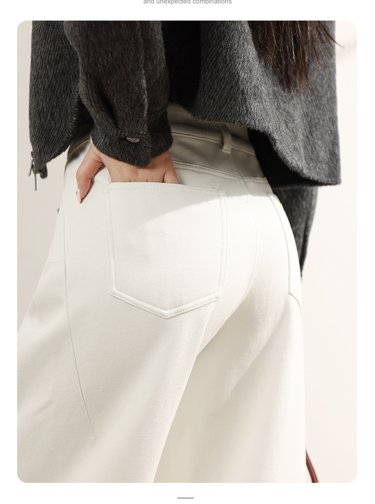 Factory direct sales of new winter fleece and thickened white jeans for women, loose, casual, wide-leg, laid-back style sickle pants pic 14