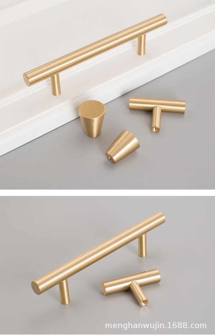 2022新款厂家直供现代简约黄铜门把手橱柜鞋柜衣柜柜门金色铜拉手详情19