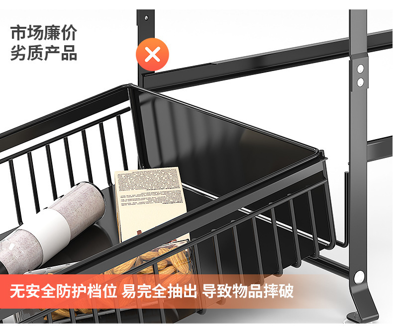 下水槽双层抽拉篮橱柜下可调节厨房用品置物架家用台面调料收纳篮详情12